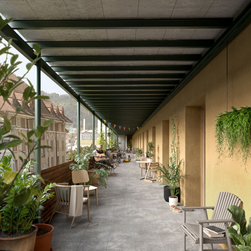 HOMEBASE Pratteln Aussenbild Laubengang